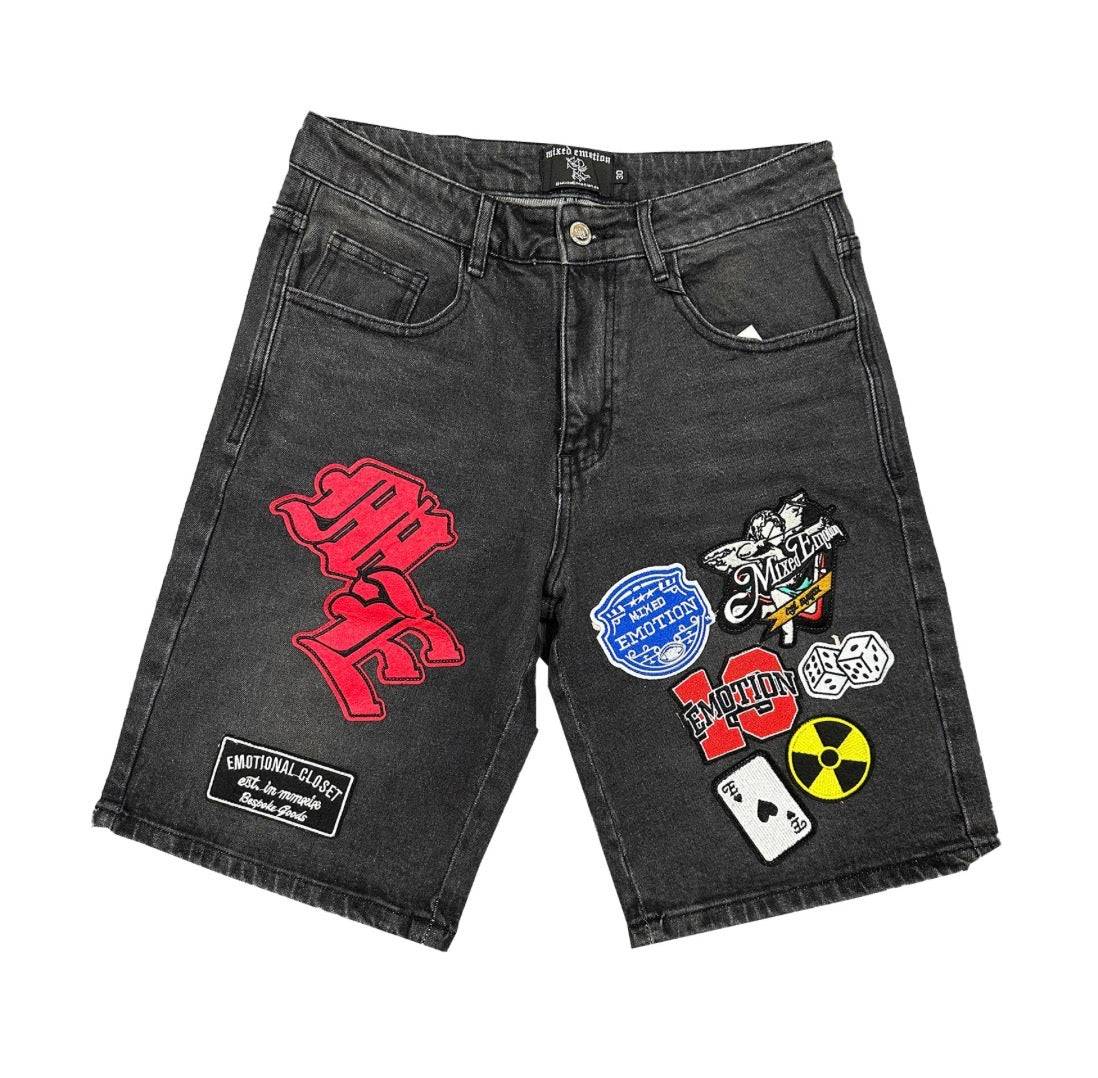 ‘Danger’ Patch Denim Shorts