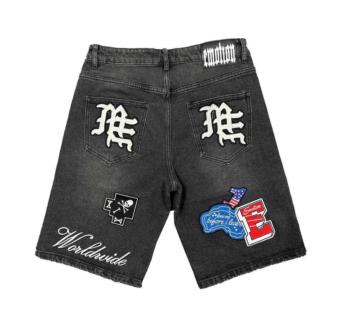 ‘Danger’ Patch Denim Shorts
